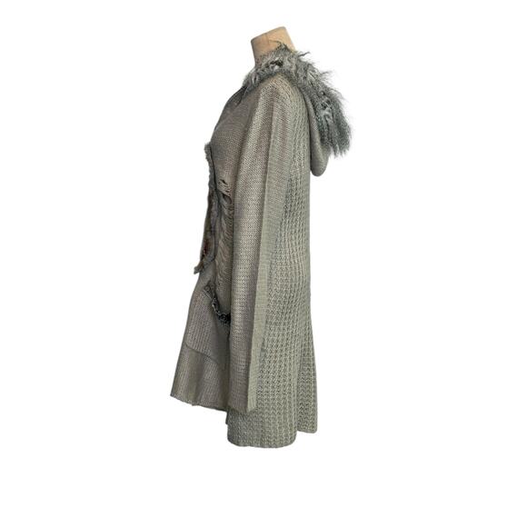 Lapis gray patchwork faux fur long cardigan sweater size XL - Picture 6 of 15